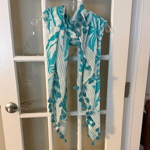 Calypso St. Barth Aqua and White Tassel Scarf